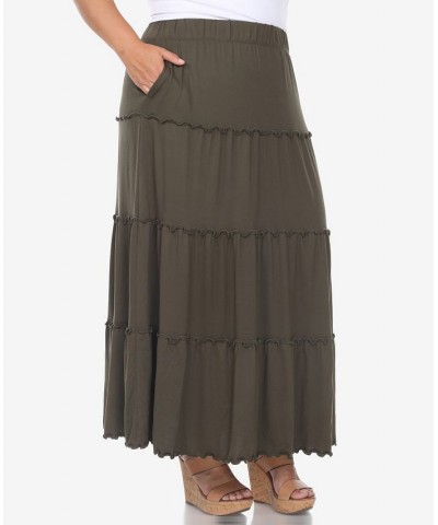 Plus Size Tiered Maxi Skirt Olive $31.28 Skirts