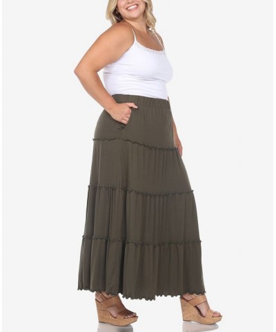 Plus Size Tiered Maxi Skirt Olive $31.28 Skirts