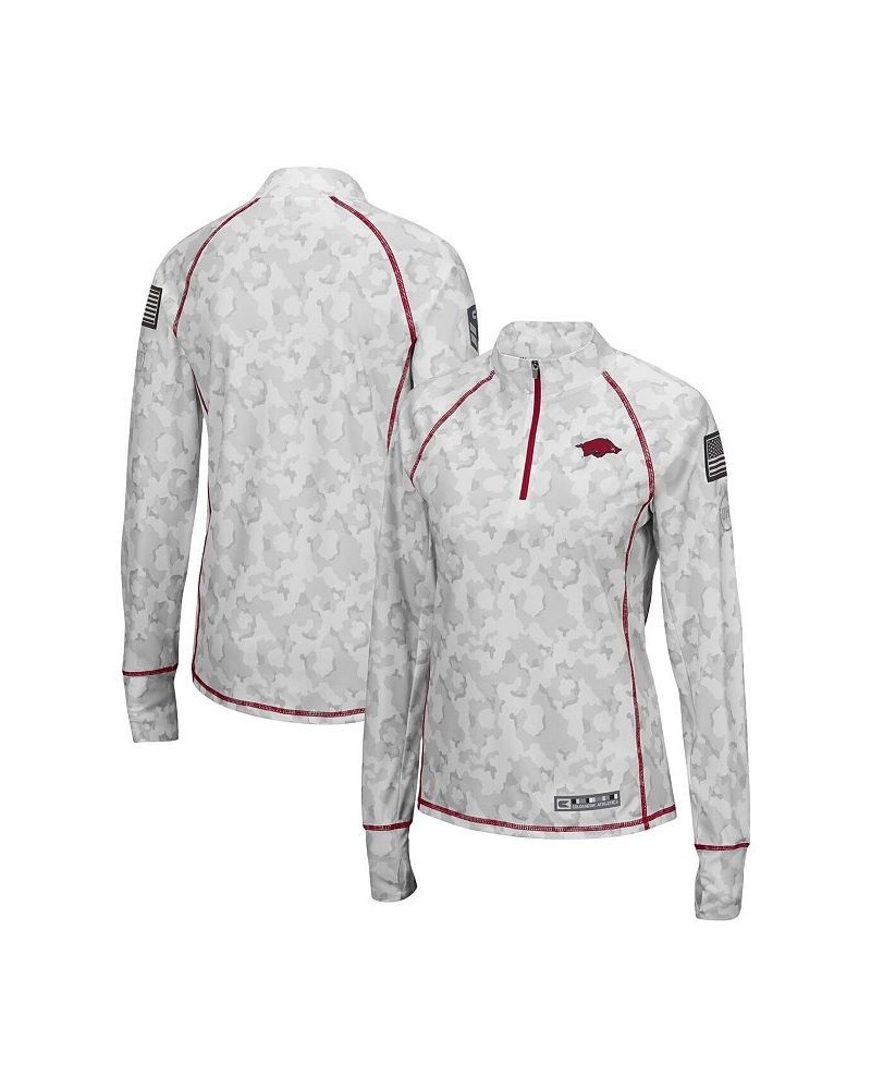 Women's White Arkansas Razorbacks OHT Military-inspired Appreciation Officer Arctic Camo 1/4-zip Jacket White $25.30 Jackets