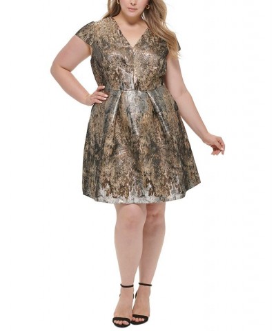 Plus Size Metallic Jacquard Fit & Flare Dress Slate $41.38 Dresses