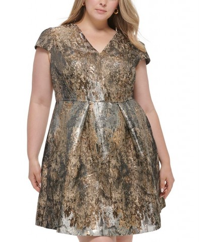 Plus Size Metallic Jacquard Fit & Flare Dress Slate $41.38 Dresses