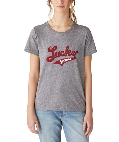 Women's Crewneck Script Logo-Print Tee Heather Grey $25.00 Tops