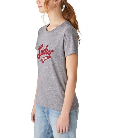 Women's Crewneck Script Logo-Print Tee Heather Grey $25.00 Tops