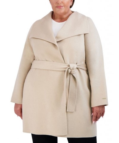 Plus Size Double-Face Belted Wrap Coat Tan/Beige $84.00 Coats