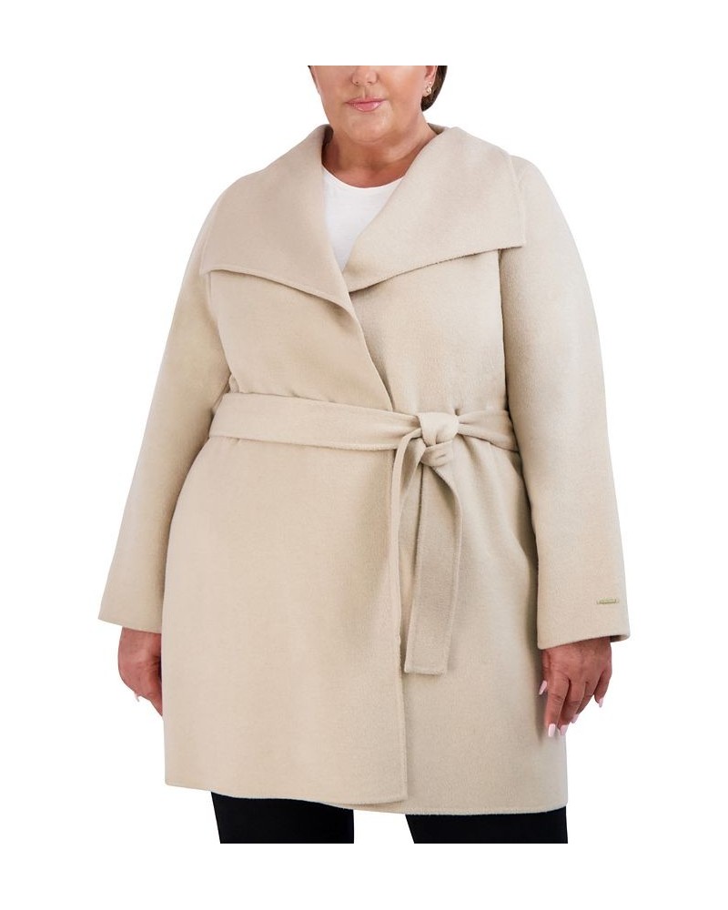 Plus Size Double-Face Belted Wrap Coat Tan/Beige $84.00 Coats