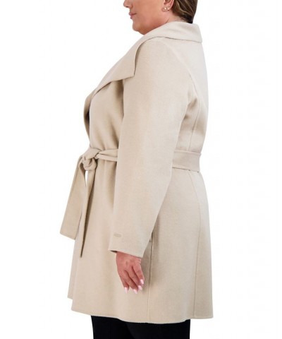 Plus Size Double-Face Belted Wrap Coat Tan/Beige $84.00 Coats