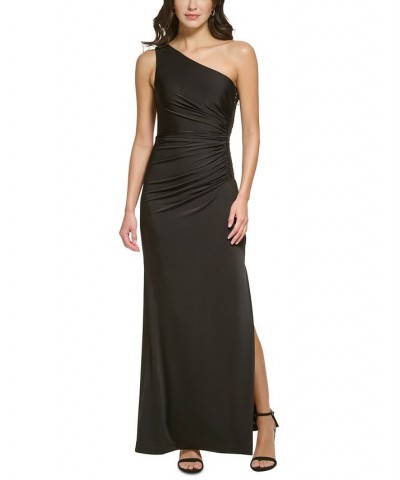 Women's Pleated One-Shoulder Gown Black $93.06 Dresses