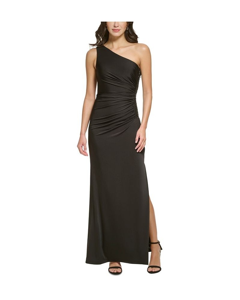 Women's Pleated One-Shoulder Gown Black $93.06 Dresses