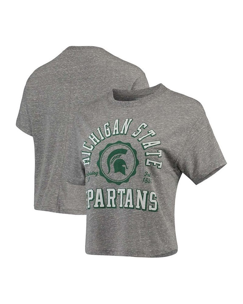 Women's Gray Michigan State Spartans Bishop Tri-Blend Knobi Crop T-shirt Gray $21.99 Tops