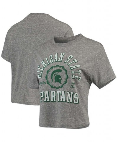 Women's Gray Michigan State Spartans Bishop Tri-Blend Knobi Crop T-shirt Gray $21.99 Tops