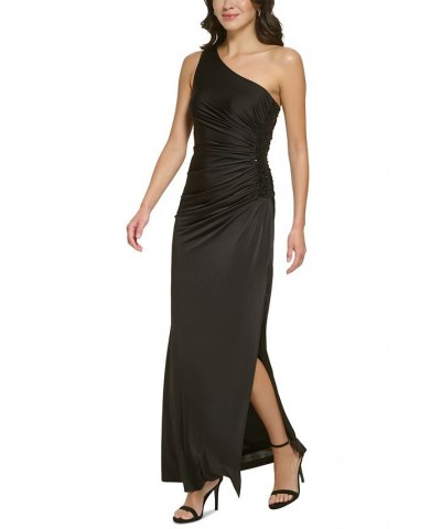 Women's Pleated One-Shoulder Gown Black $93.06 Dresses