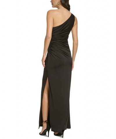 Women's Pleated One-Shoulder Gown Black $93.06 Dresses