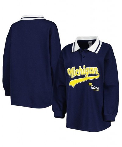 Women's Navy Michigan Wolverines Happy Hour Long Sleeve Polo Shirt Navy $28.60 Tops