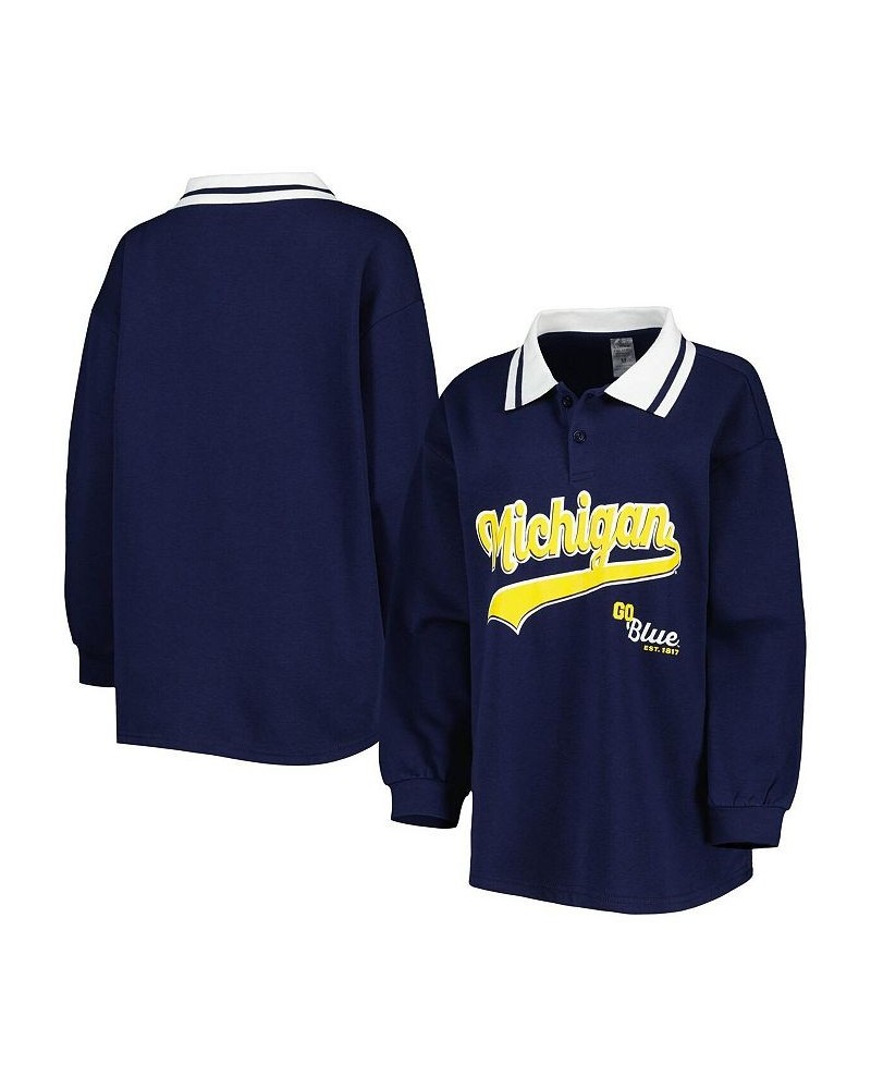 Women's Navy Michigan Wolverines Happy Hour Long Sleeve Polo Shirt Navy $28.60 Tops