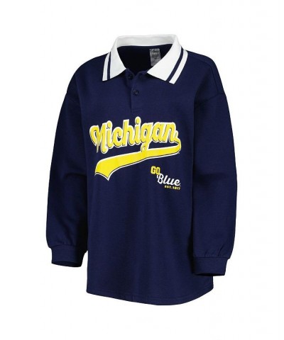 Women's Navy Michigan Wolverines Happy Hour Long Sleeve Polo Shirt Navy $28.60 Tops