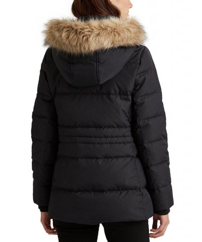 Women's Faux-Fur-Trim Hooded Down Puffer Coat Blue $95.00 Coats