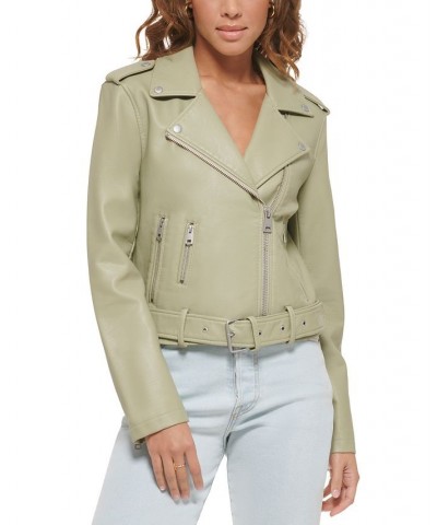 Women's Faux-Leather Moto Jacket Grn Cha $40.18 Jackets