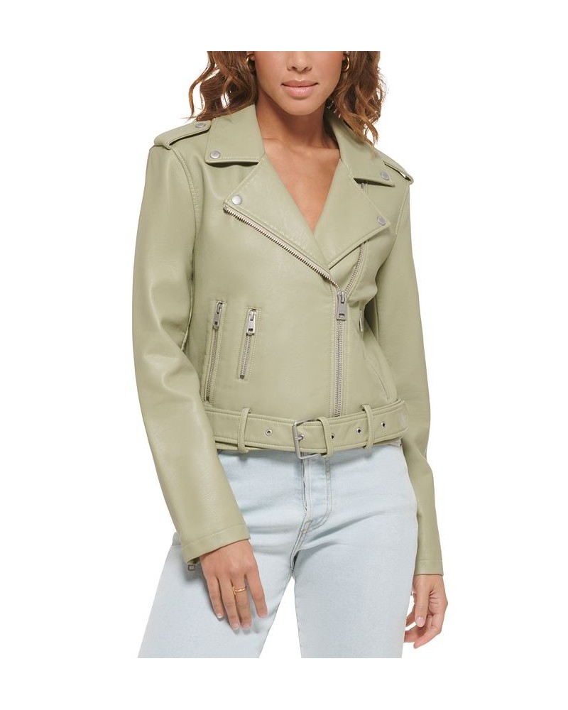 Women's Faux-Leather Moto Jacket Grn Cha $40.18 Jackets