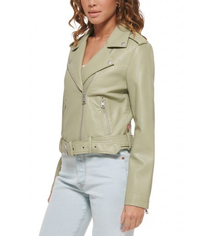 Women's Faux-Leather Moto Jacket Grn Cha $40.18 Jackets