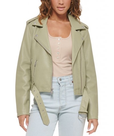 Women's Faux-Leather Moto Jacket Grn Cha $40.18 Jackets