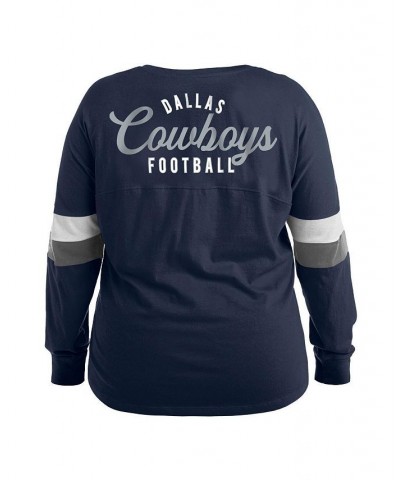 Women's Navy Dallas Cowboys Plus Size Athletic Varsity Lace-Up V-Neck Long Sleeve T-shirt Navy $33.63 Tops