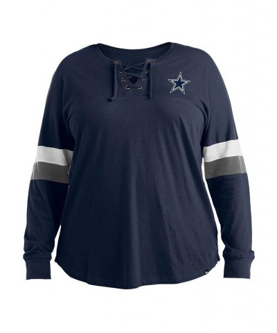 Women's Navy Dallas Cowboys Plus Size Athletic Varsity Lace-Up V-Neck Long Sleeve T-shirt Navy $33.63 Tops