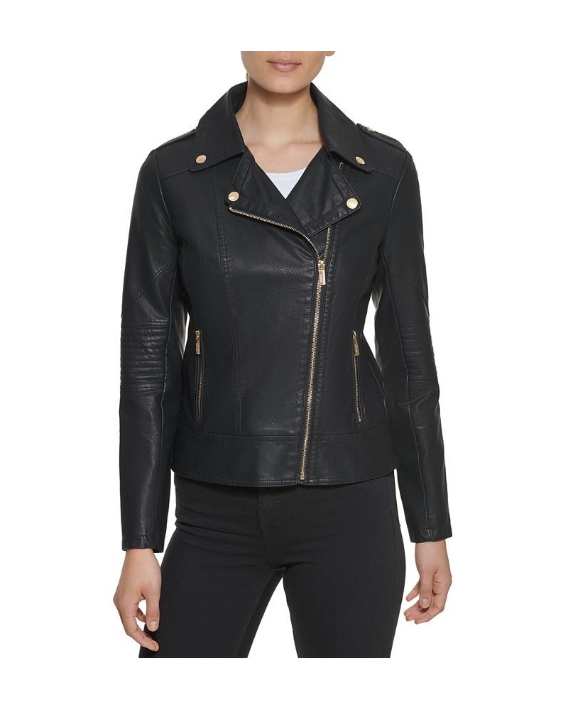 Women's Asymmetric Faux-Leather Moto Jacket Black $38.00 Coats