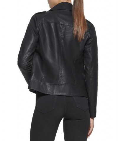 Women's Asymmetric Faux-Leather Moto Jacket Black $38.00 Coats