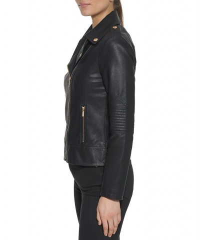 Women's Asymmetric Faux-Leather Moto Jacket Black $38.00 Coats