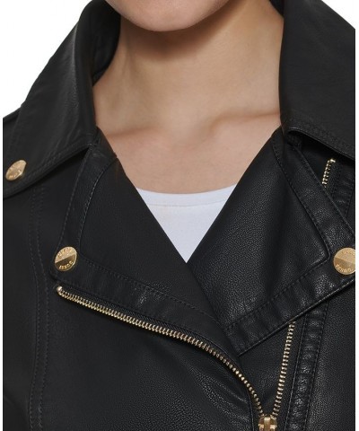 Women's Asymmetric Faux-Leather Moto Jacket Black $38.00 Coats