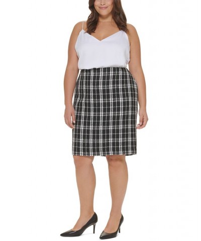 Plus Size Tweed Pencil Skirt Black Multi $26.18 Skirts