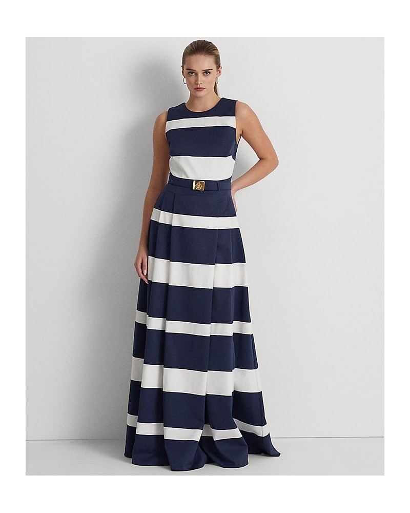 Women's Striped Belted Faille Gown French Navy White $142.00 Dresses