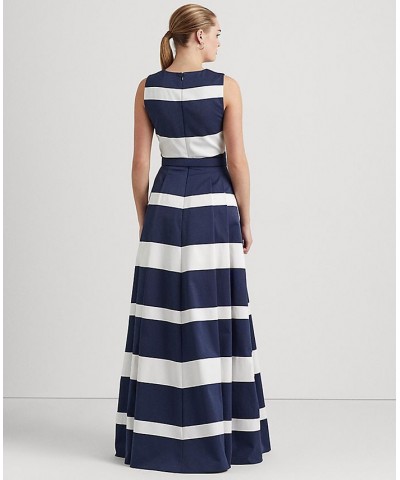 Women's Striped Belted Faille Gown French Navy White $142.00 Dresses