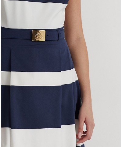 Women's Striped Belted Faille Gown French Navy White $142.00 Dresses