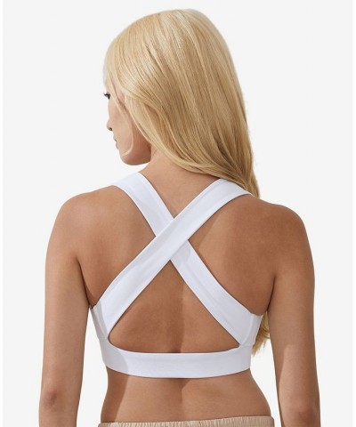 Women's V-Neck Cross Back Crop Top White $21.99 Tops