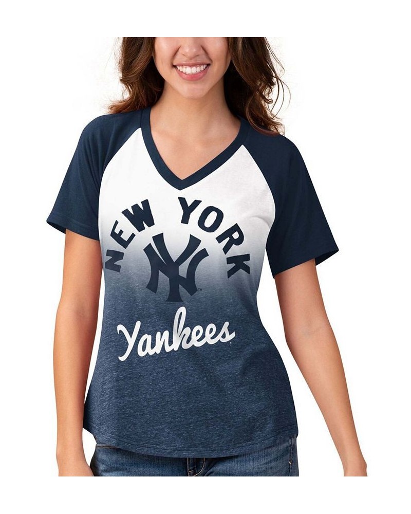 Women's Navy White New York Yankees Shortstop Ombre Raglan V-Neck T-shirt Navy, White $31.79 Tops