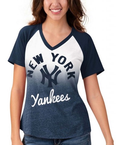 Women's Navy White New York Yankees Shortstop Ombre Raglan V-Neck T-shirt Navy, White $31.79 Tops