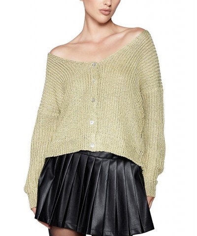 Women's Wide V-Neck Drop-Shoulder Cardigan Top Gold $22.43 Tops