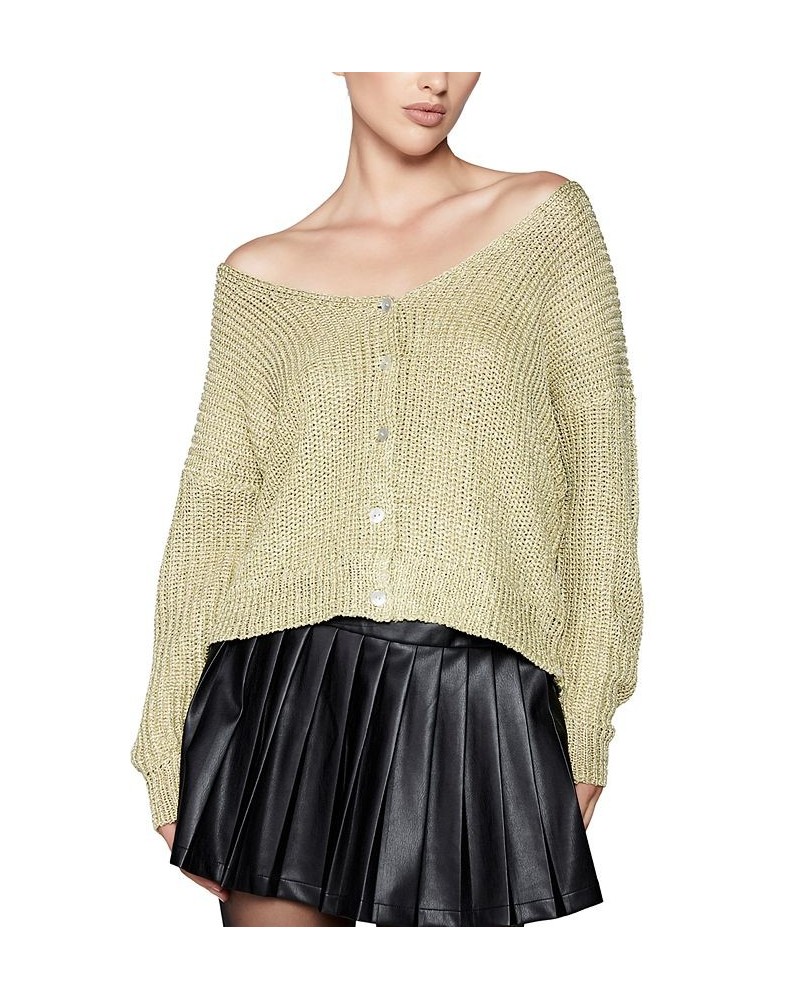 Women's Wide V-Neck Drop-Shoulder Cardigan Top Gold $22.43 Tops