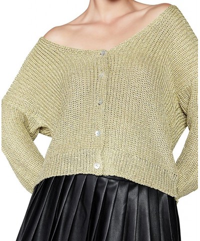 Women's Wide V-Neck Drop-Shoulder Cardigan Top Gold $22.43 Tops