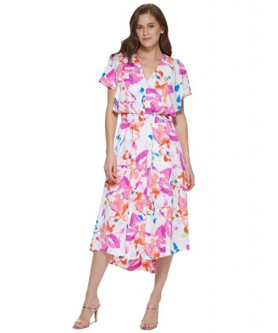 Women's Smocked Waist Midi Dress Flamingo Multi $50.40 Dresses