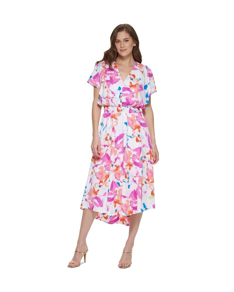 Women's Smocked Waist Midi Dress Flamingo Multi $50.40 Dresses