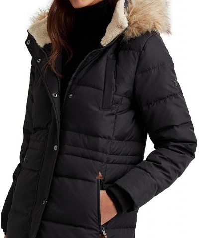 Women's Faux-Fur-Trim Hooded Down Puffer Coat Blue $95.00 Coats