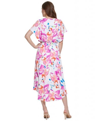 Women's Smocked Waist Midi Dress Flamingo Multi $50.40 Dresses