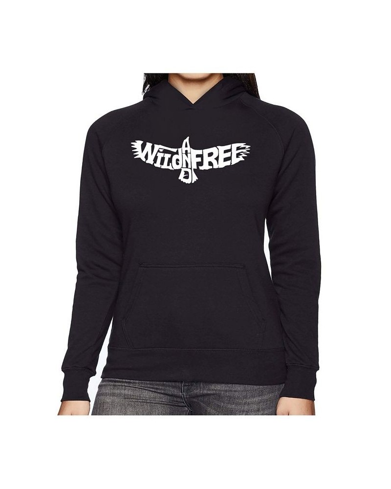 Women's Word Art Hooded Sweatshirt -Wild And Free Eagle Black $24.00 Sweatshirts