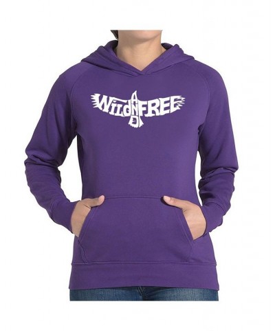 Women's Word Art Hooded Sweatshirt -Wild And Free Eagle Black $24.00 Sweatshirts