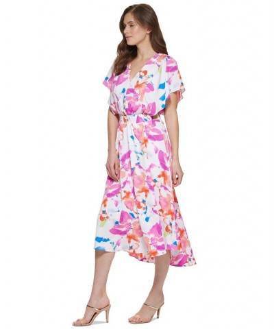 Women's Smocked Waist Midi Dress Flamingo Multi $50.40 Dresses