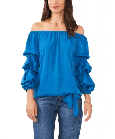 Women's Long Sleeve Off The Shoulder Rumple Blouse Lake Breeze $34.76 Tops