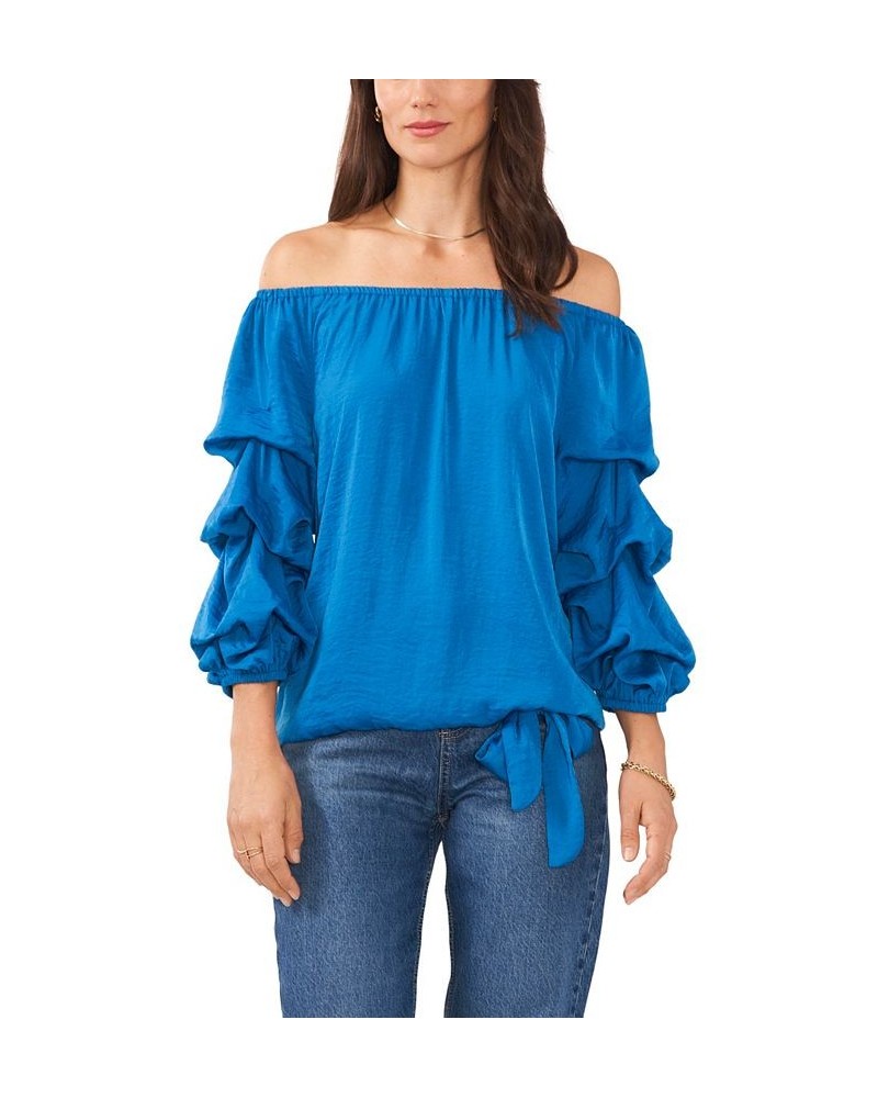 Women's Long Sleeve Off The Shoulder Rumple Blouse Lake Breeze $34.76 Tops