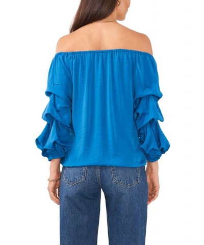 Women's Long Sleeve Off The Shoulder Rumple Blouse Lake Breeze $34.76 Tops